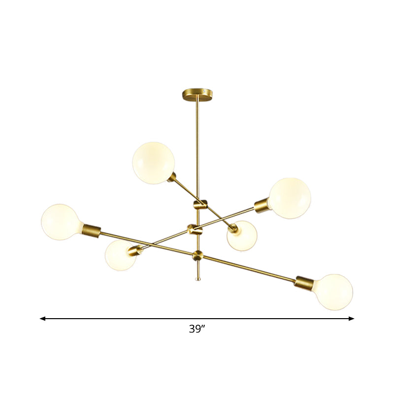 Rotatable 3-Arm Chandelier Minimalism White Ball Glass 6 Bulbs Gold Suspension Pendant Light
