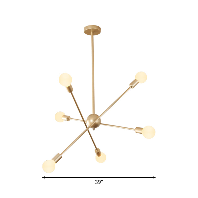 Lámpara de suspensión de techo de sputnik dorado posmodernismo 6/8 bombillas lámpara de araña de metal