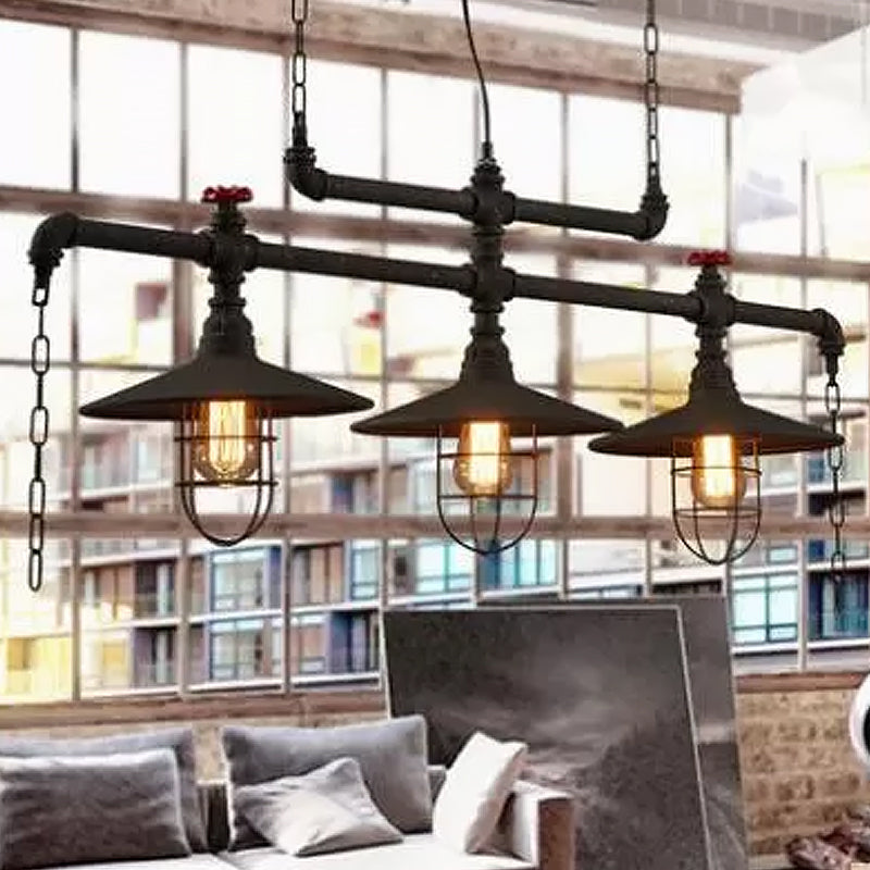 2/3 koppen Saucer Island Lighting Steampunk Zwart Iron Hanging Light Farmture met Cage en Chain Deco