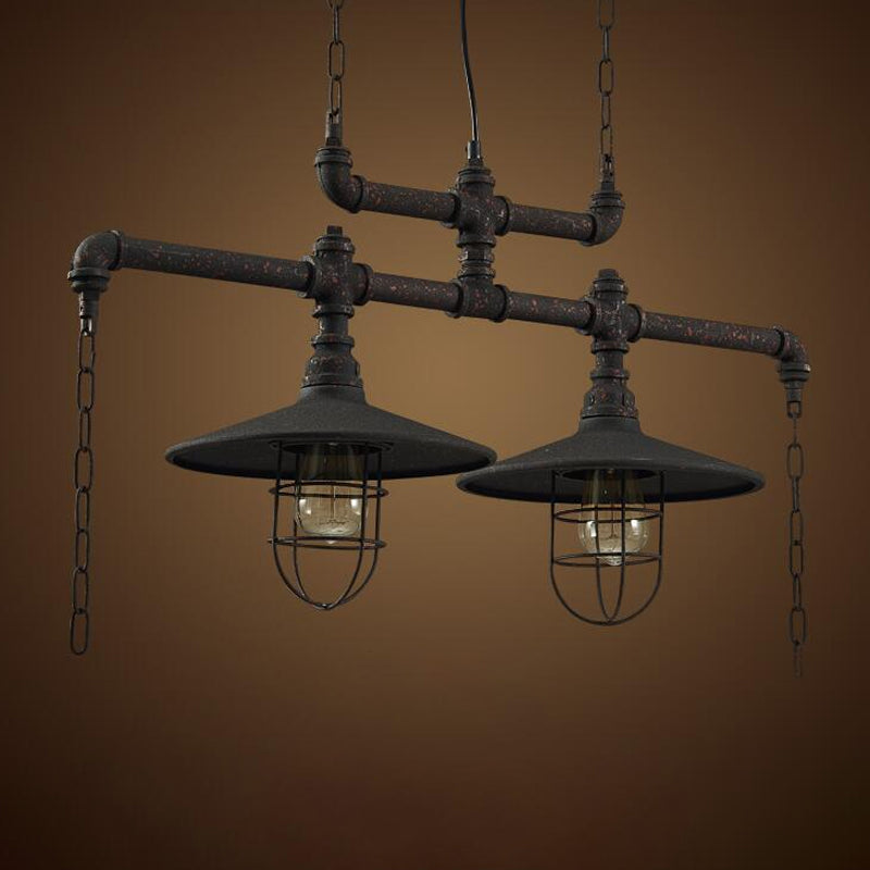 2/3 koppen Saucer Island Lighting Steampunk Zwart Iron Hanging Light Farmture met Cage en Chain Deco