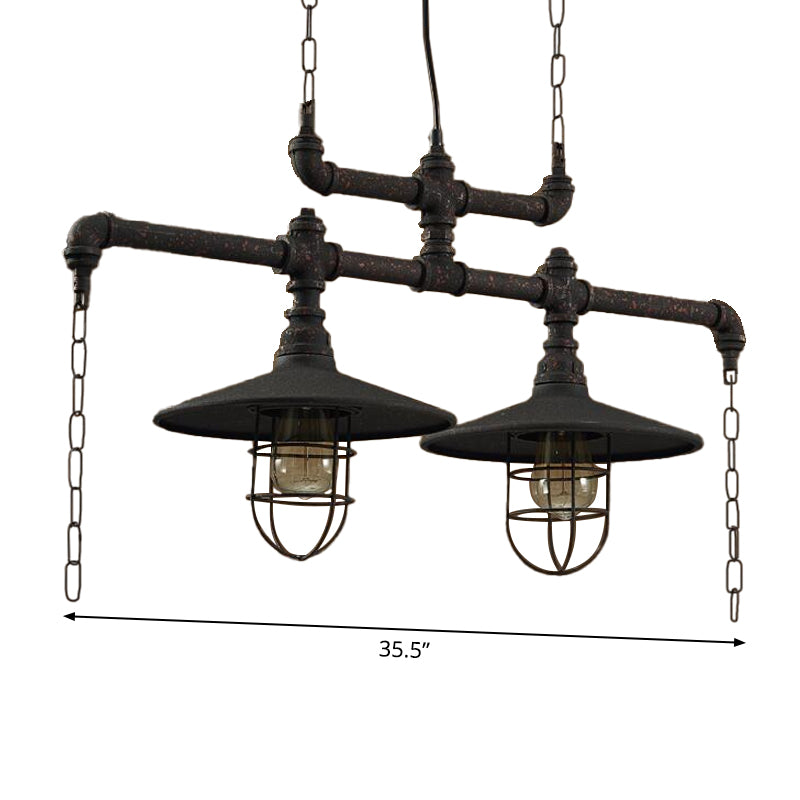 2/3 koppen Saucer Island Lighting Steampunk Zwart Iron Hanging Light Farmture met Cage en Chain Deco