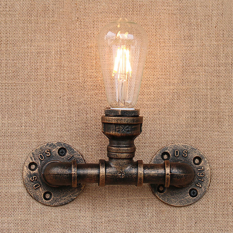 Water Pipe Wrought Iron Wall Lamp Fixture Industrial 1/3-Light Kitchen Wall Mounted Light in Bronze