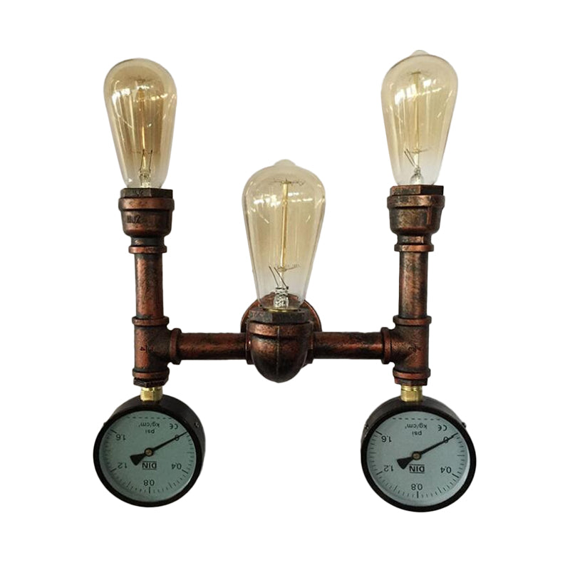 Water Pipe Wrought Iron Wall Lamp Fixture Industrial 1/3-Light Kitchen Wall Mounted Light in Bronze