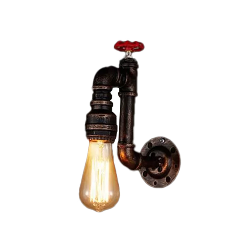Bronze Faux Faucet Wall Light Fixture Steampunk Iron 1 Bulb Hallway Wall Mount Lamp with Water Valve Deco