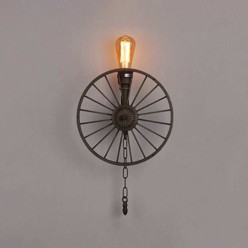 Schwarz 1/4/5-Bulb-Wandleuchte Industrie-Eisenradwandmontage mit Kette und Rohr