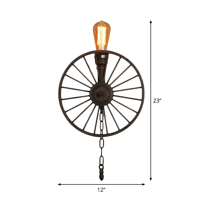Black 1/4/5-Bulb Wall Light Sconce Industrial Iron Wheel Wall Mounted Light with Chain and Pipe