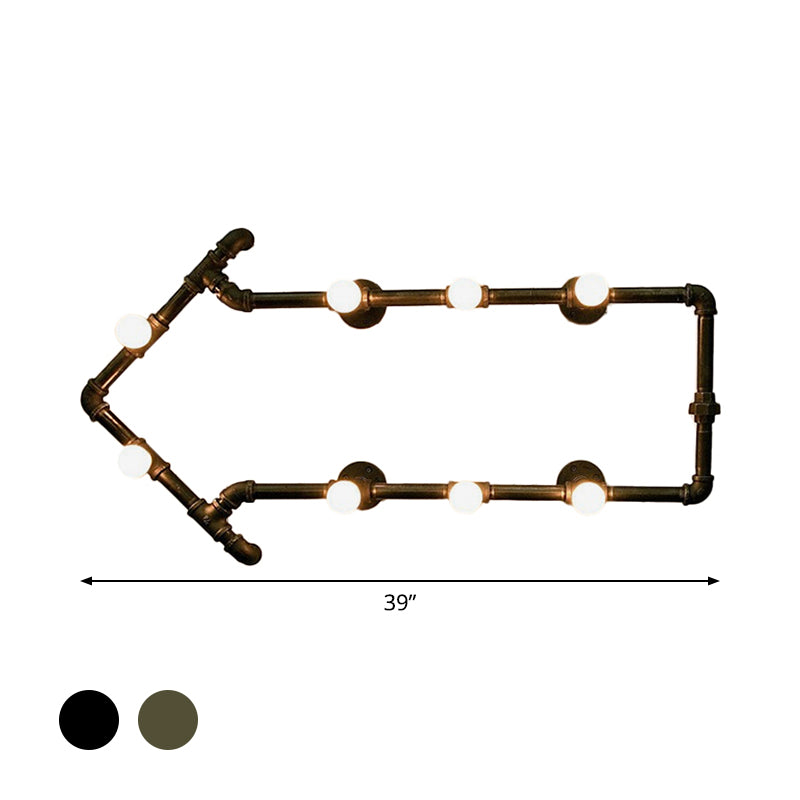 8-Light Wall Sconce Light Industrial Arrow-Shaped Piping Iron Wall Mounted Lamp in Black/Bronze for Restaurant