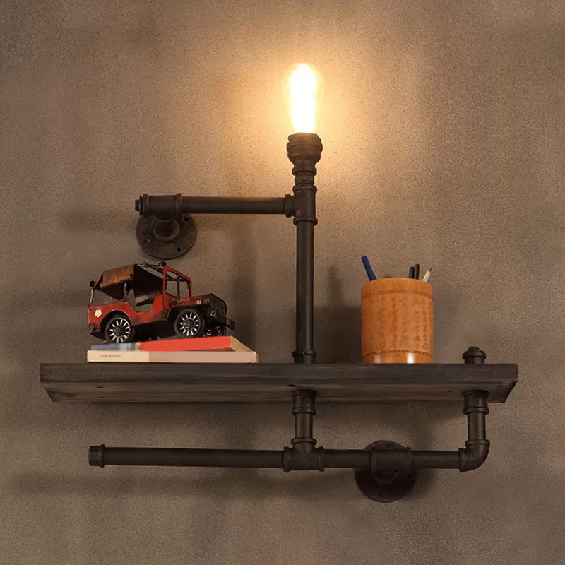Pipe Rack Boys Room Wall Lighting Industrial Iron 1-Light Black/Rust Finish Wall Mount Lamp