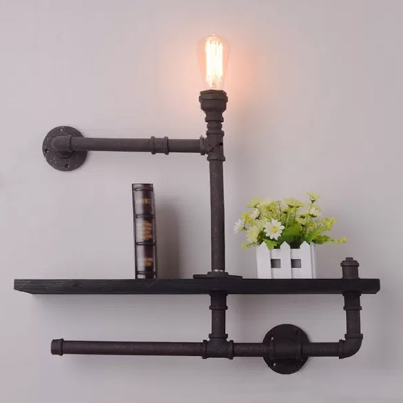 Pipe Rack Boys Room Wall Lighting Industrial Iron 1-Light Black/Rust Finish Wall Mount Lamp