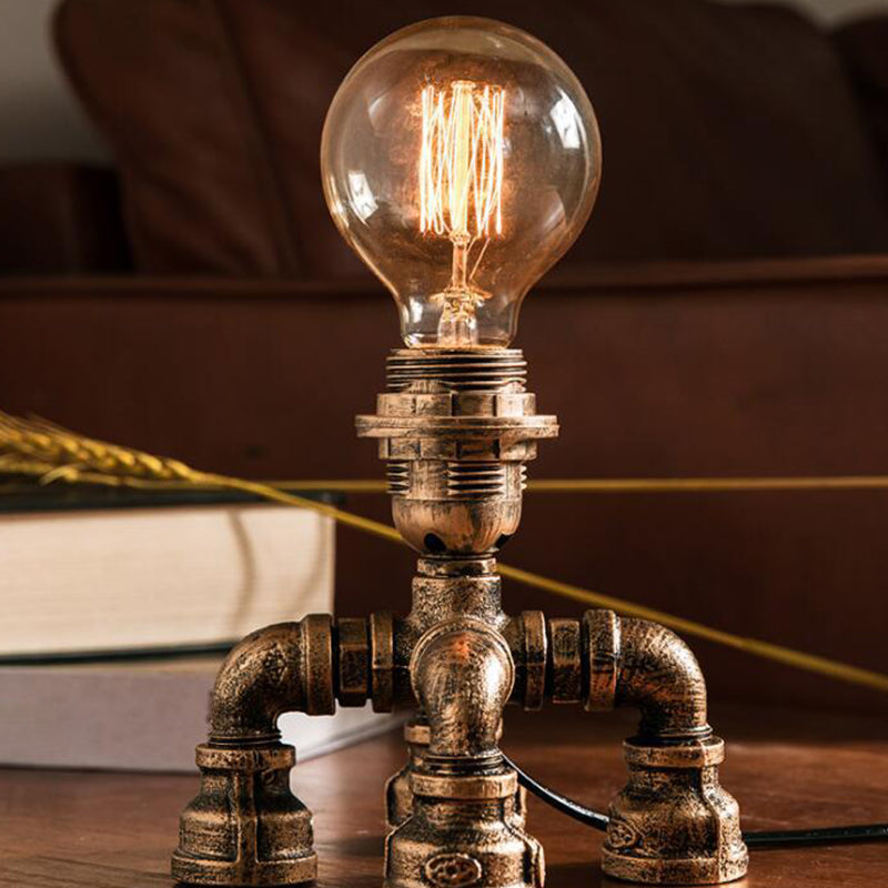 Bronze Single-Bulb Table Light Warehouse Style Iron 3-Leg/4-Leg/Sitting Robot Nightstand Lamp with/without Cage Guard