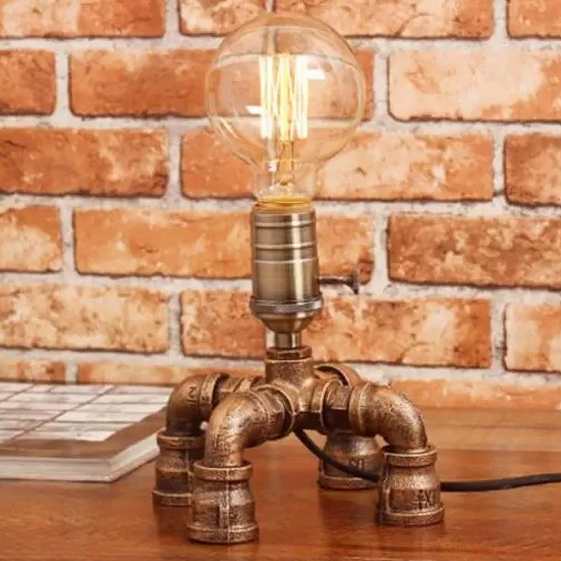 Bronze Single-Bulb Table Light Warehouse Style Iron 3-Leg/4-Leg/Sitting Robot Nightstand Lamp with/without Cage Guard