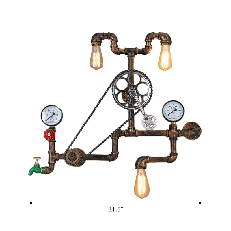 Bronze Faucet Pipe Chainset Sconce Cyberpunk Iron 3 Lights Garage Wall Mount Lighting Fixture