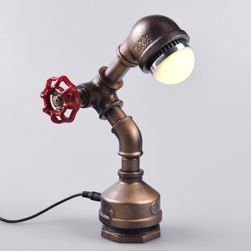 1 Bulb Metal Night Lamp Steampunk Brass Robot-Shaped Pipe Bedroom Table Light with Valve Rotary Switch, Warm/White Light