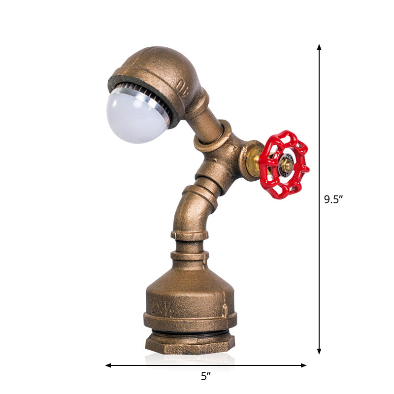 1 Bulb Metal Night Lamp Steampunk Brass Robot-Shaped Pipe Bedroom Table Light with Valve Rotary Switch, Warm/White Light