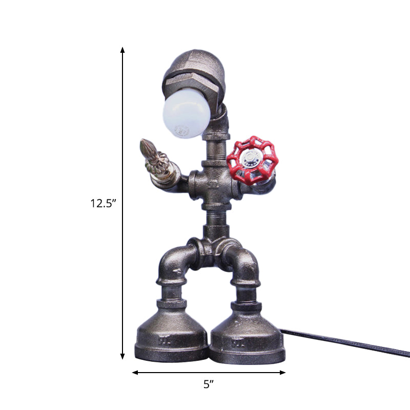 Silver Pipe Warrior Night Light Cyberpunk Iron 1 Head Boys Bedside Table Lamp with Valve Switch