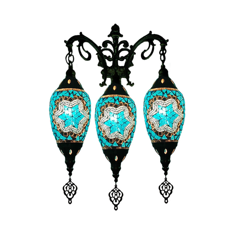 Traditional Oval Wall Mounted Lamp 3 Heads Stained Art Glass Sconce Light in White/Red/Light Blue