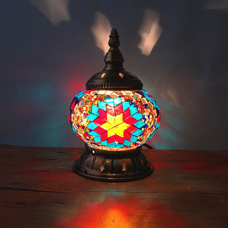 1 hoofdbol tafellamp traditioneel rood/oranje/lichtblauw gekleurd klassen nachtkastje lamp voor slaapkamer