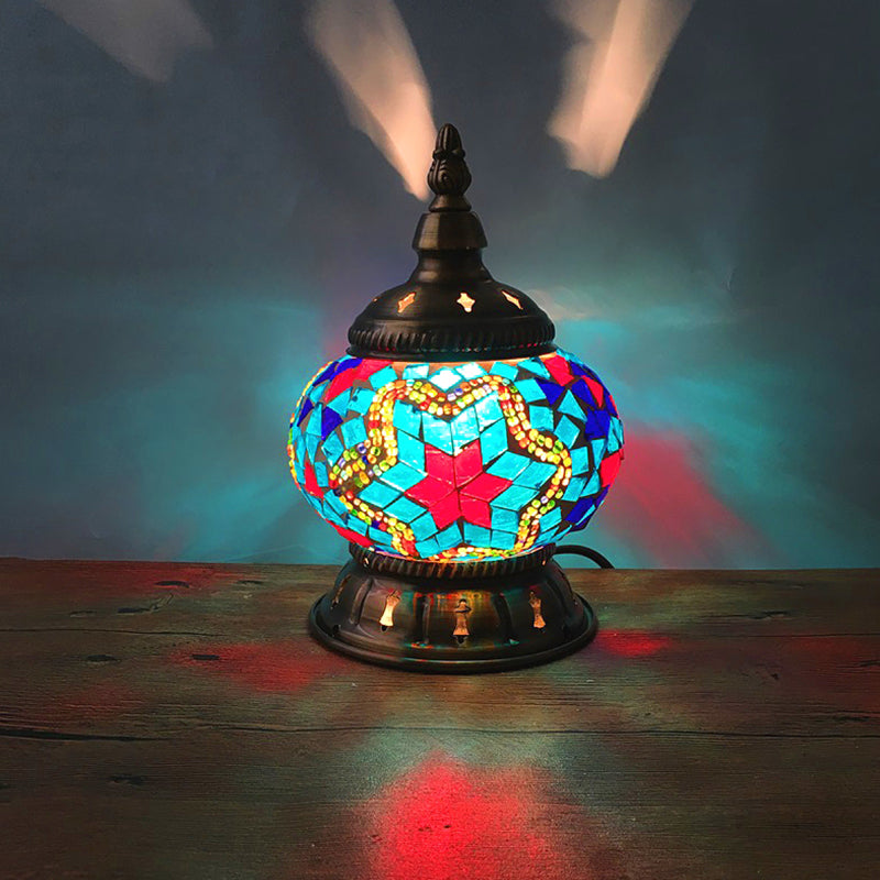1 hoofdbol tafellamp traditioneel rood/oranje/lichtblauw gekleurd klassen nachtkastje lamp voor slaapkamer