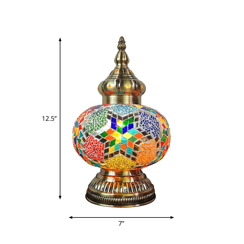 Lampada da comodino decorativa ovale con 1 lampadina Lampada da comodino in vetro realizzata a mano in bianco/giallo/blu