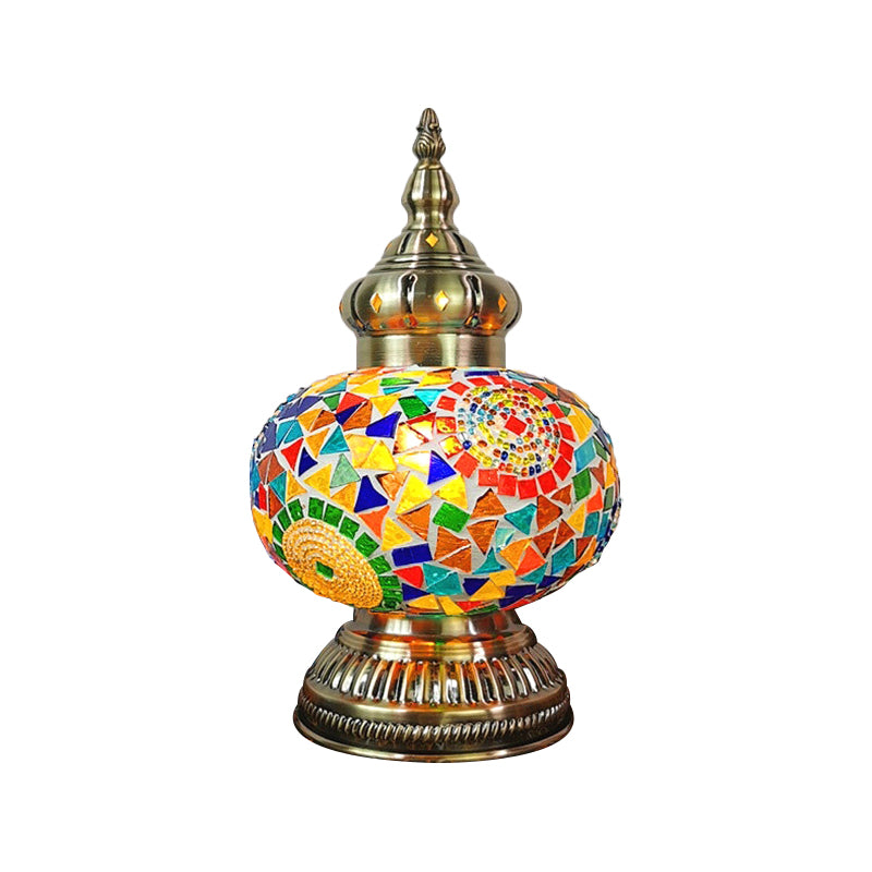 Lampada da comodino decorativa ovale con 1 lampadina Lampada da comodino in vetro realizzata a mano in bianco/giallo/blu
