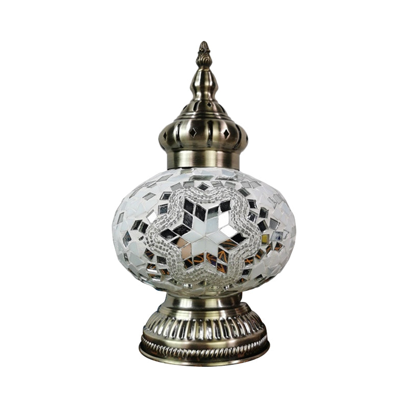 Lampada da comodino decorativa ovale con 1 lampadina Lampada da comodino in vetro realizzata a mano in bianco/giallo/blu