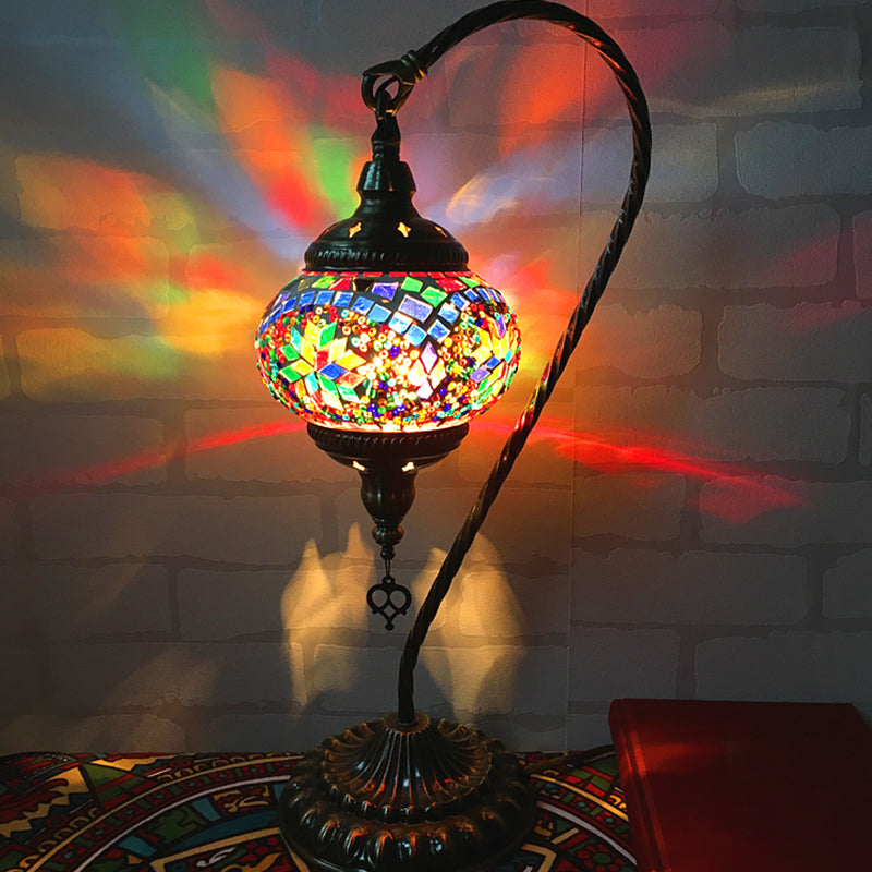 Mesa de dormitorio de brazo curvo Luz de arte retro de vidrio retro bulbo individual blanco/amarillo/naranja lámpara de noche