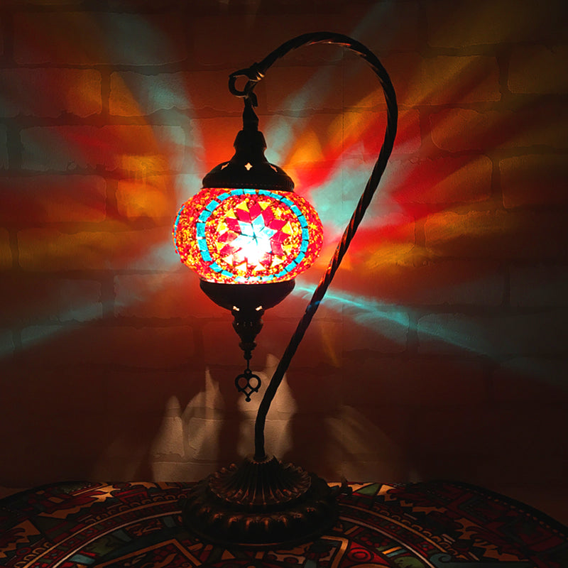 Mesa de dormitorio de brazo curvo Luz de arte retro de vidrio retro bulbo individual blanco/amarillo/naranja lámpara de noche