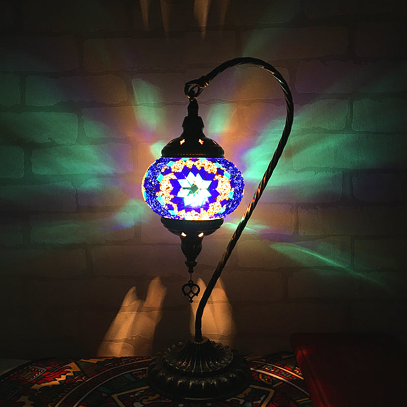 Mesa de dormitorio de brazo curvo Luz de arte retro de vidrio retro bulbo individual blanco/amarillo/naranja lámpara de noche