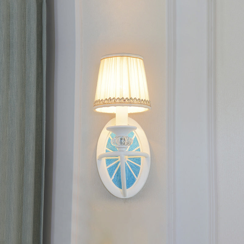 Modern Fold Tapered Shade Wall Light with Wheel Metal 1 Light Wall Lamp in White