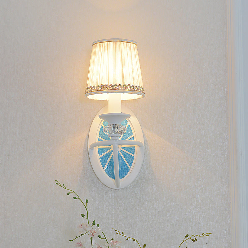 Modern Fold Tapered Shade Wall Light with Wheel Metal 1 Light Wall Lamp in White