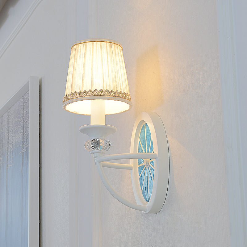 Modern Fold Tapered Shade Wall Light with Wheel Metal 1 Light Wall Lamp in White