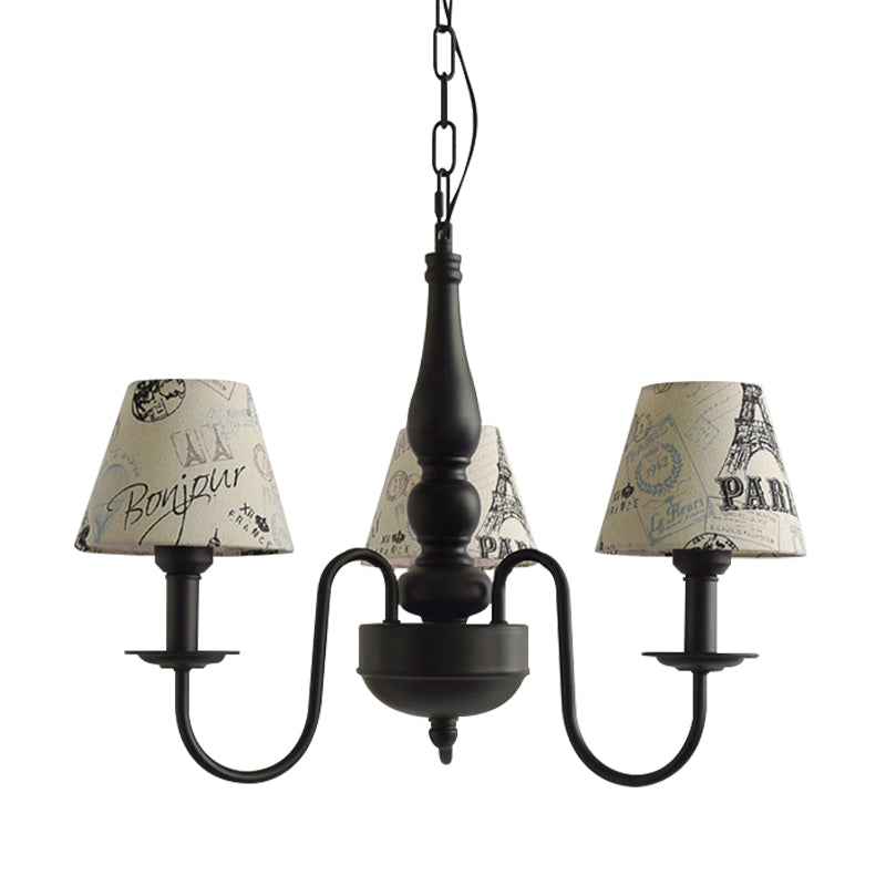 Three Lights Bucket Shade Chandelier Kids Metal Hanging Light for in Black for Kindergarten