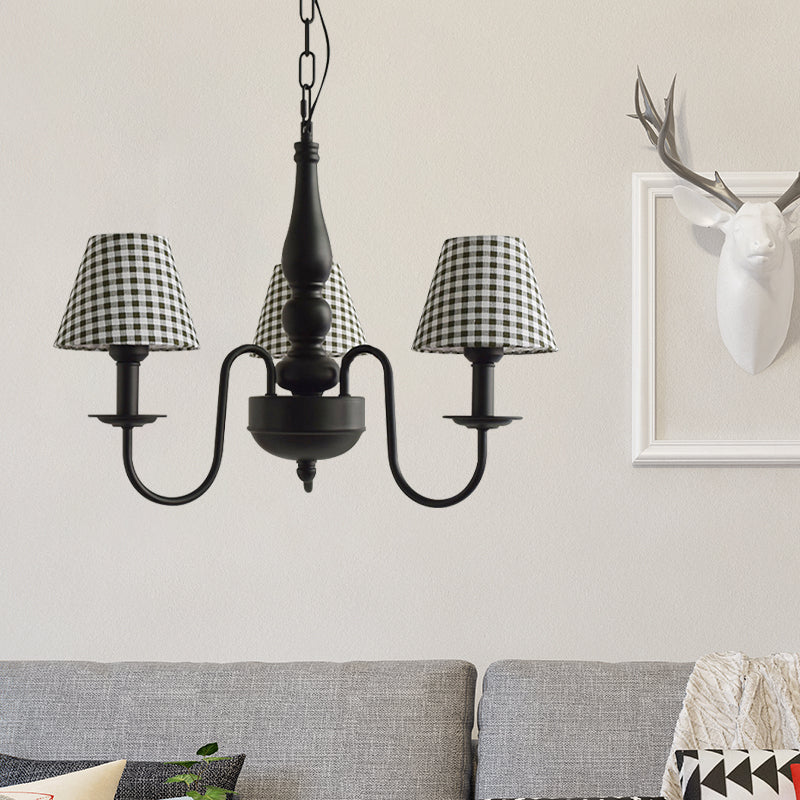 Three Lights Bucket Shade Chandelier Kids Metal Hanging Light for in Black for Kindergarten