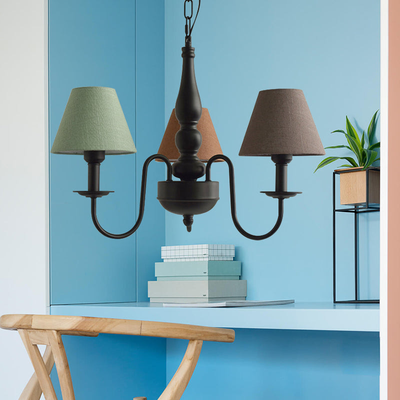 Three Lights Bucket Shade Chandelier Kids Metal Hanging Light for in Black for Kindergarten