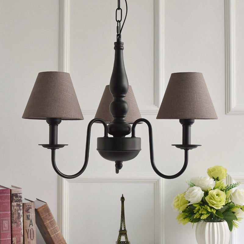Three Lights Bucket Shade Chandelier Kids Metal Hanging Light for in Black for Kindergarten