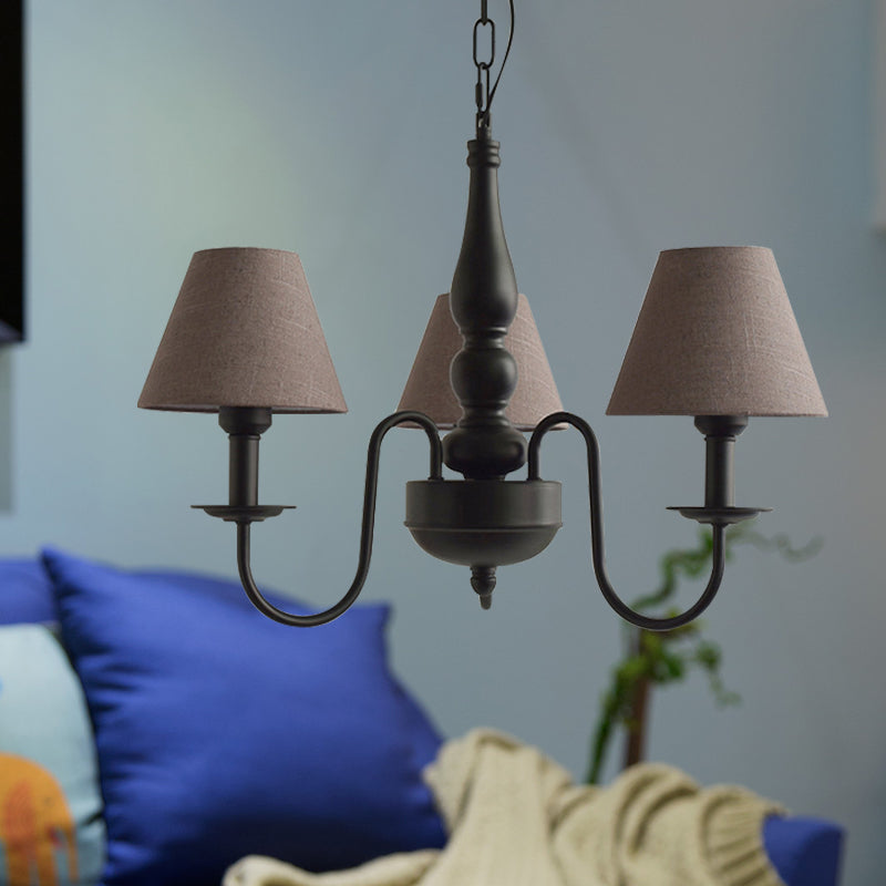 Three Lights Bucket Shade Chandelier Kids Metal Hanging Light for in Black for Kindergarten