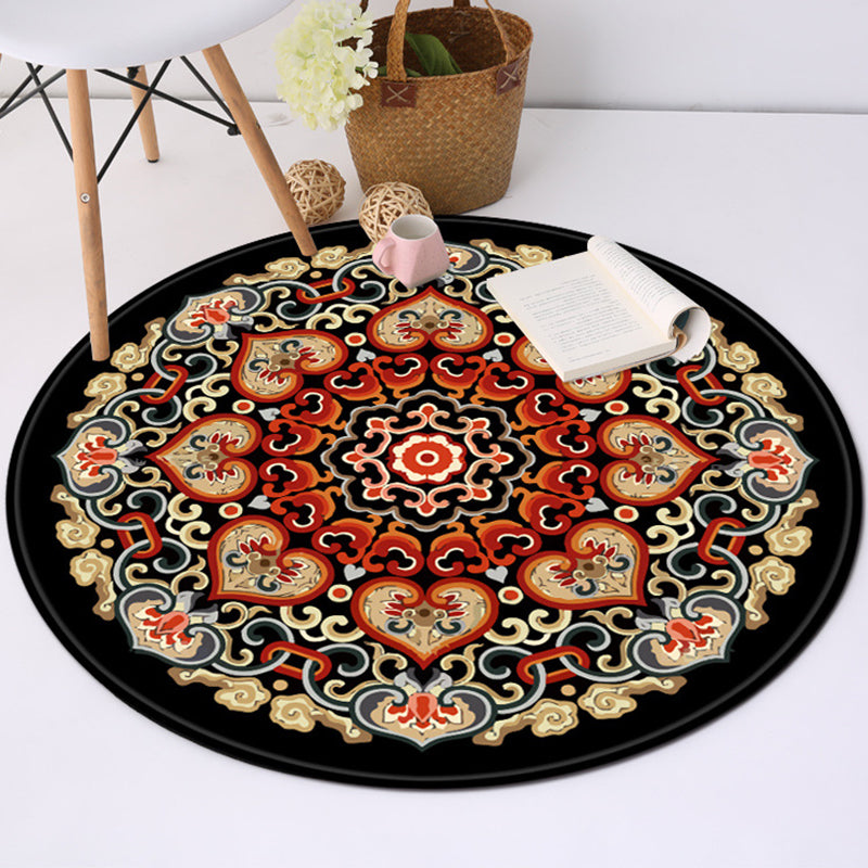 Vintage Orange Southwestern Pattern Rug Polyester Americana Rug Non-Slip Backing Carpet for Living Room