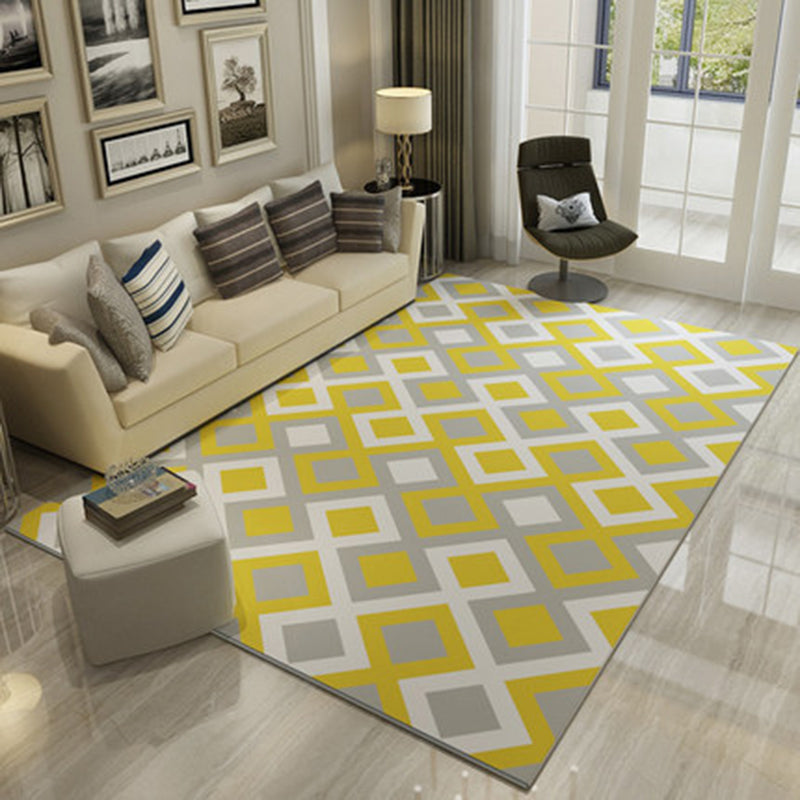 Modern Geometric Rug Yellow and Golden Polyester Rug Washable Area Rug for Living Room