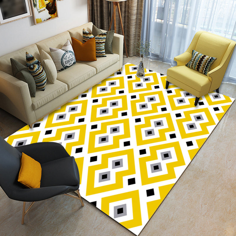 Modern Geometric Rug Yellow and Golden Polyester Rug Washable Area Rug for Living Room