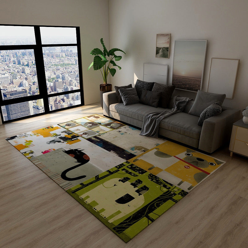 Nordic Style Yellow Washable Polyester Rug Area Rug with Abstract Design for Parlor