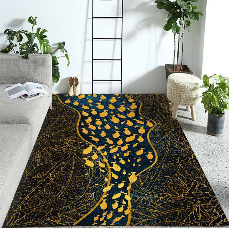 Contemporary Polyester Colorful Area Rug with Fish Group Pattern Washable Area Rug for Living Room
