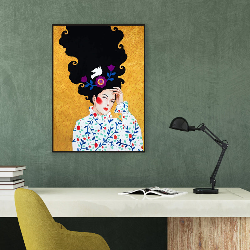 Light Color Fashion Figure Painting Illustration Glam Textured Canvas for Lounge