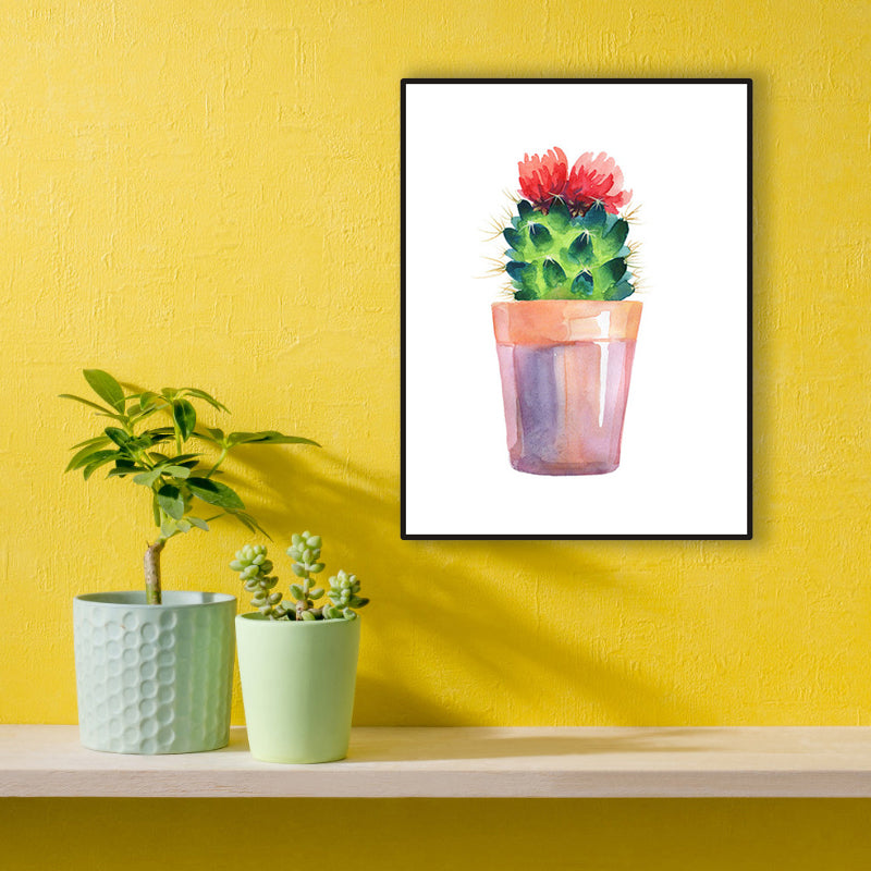 Cactus Bonsai Wanddecoratie Eigentijds getextureerd salon Verpakt canvas in zachte kleuren