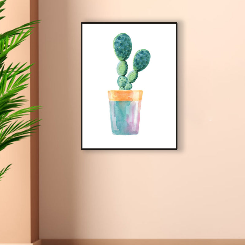Cactus Bonsai Wanddecoratie Eigentijds getextureerd salon Verpakt canvas in zachte kleuren