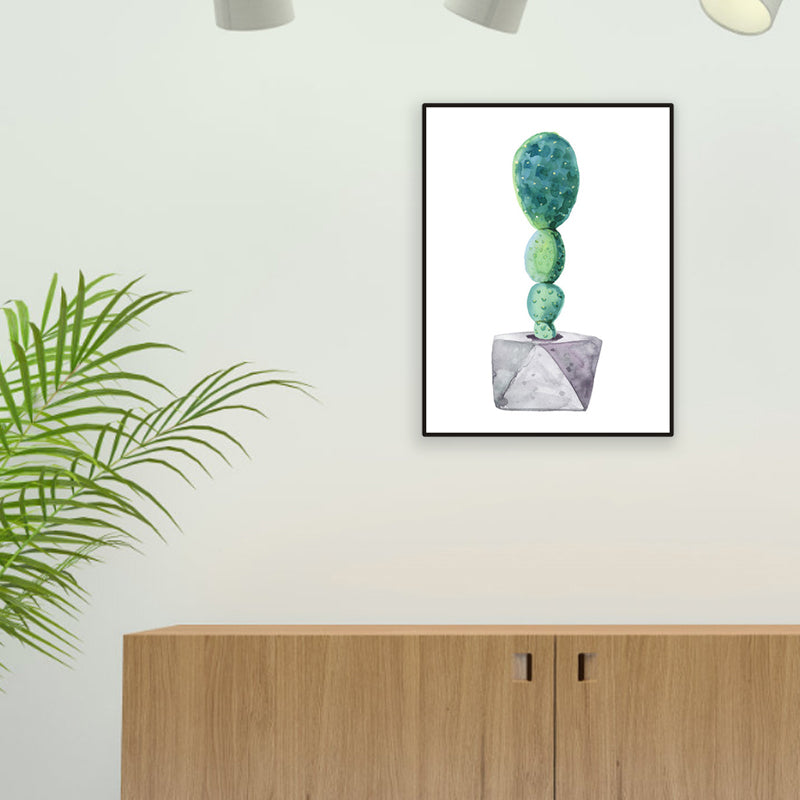 Cactus Bonsai Wanddecoratie Eigentijds getextureerd salon Verpakt canvas in zachte kleuren