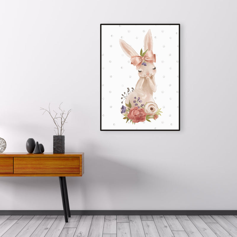 Personified Bunny Canvas Children's Art Animal Painting in Light Color for Bedroom