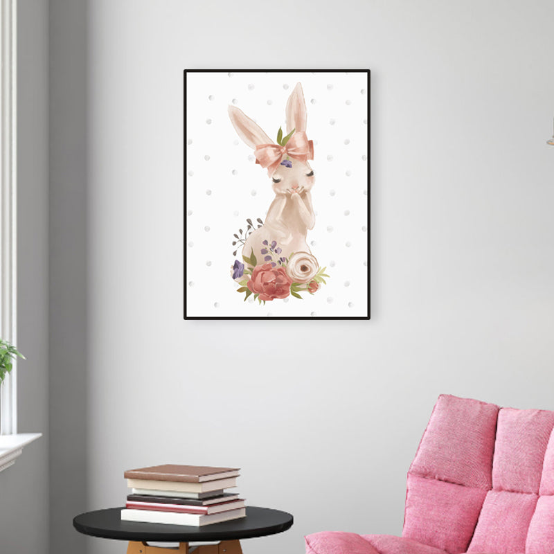 Personified Bunny Canvas Children's Art Animal Painting in Light Color for Bedroom