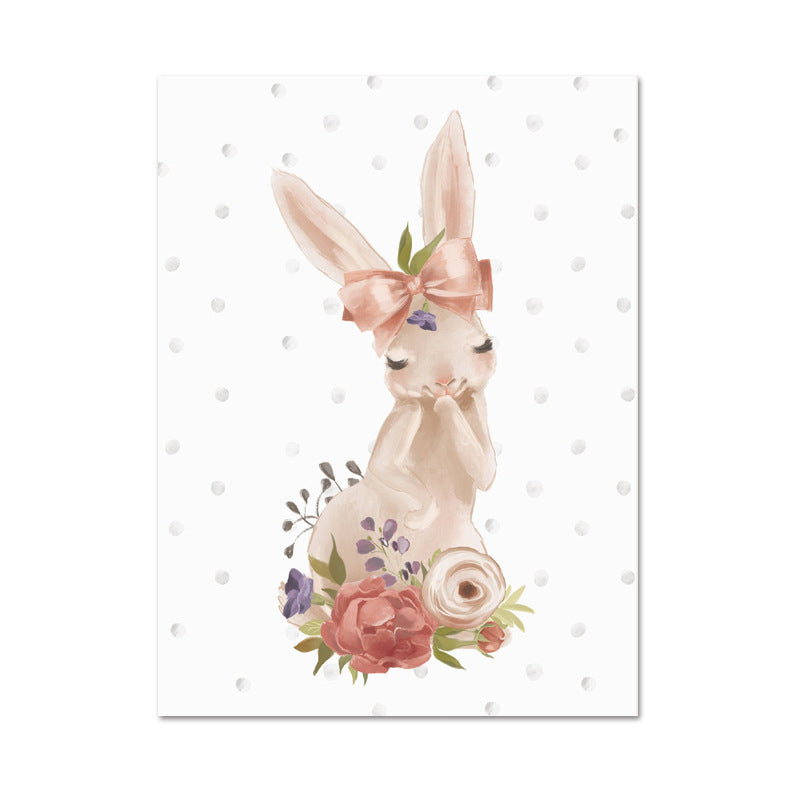 Personified Bunny Canvas Children's Art Animal Painting in Light Color for Bedroom
