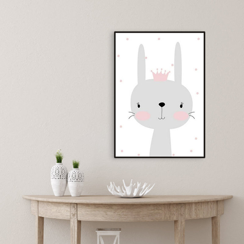 Gray Rabbit Canvas Wild Animal Children's Art Textured Wall Decor for Baby Bedroom