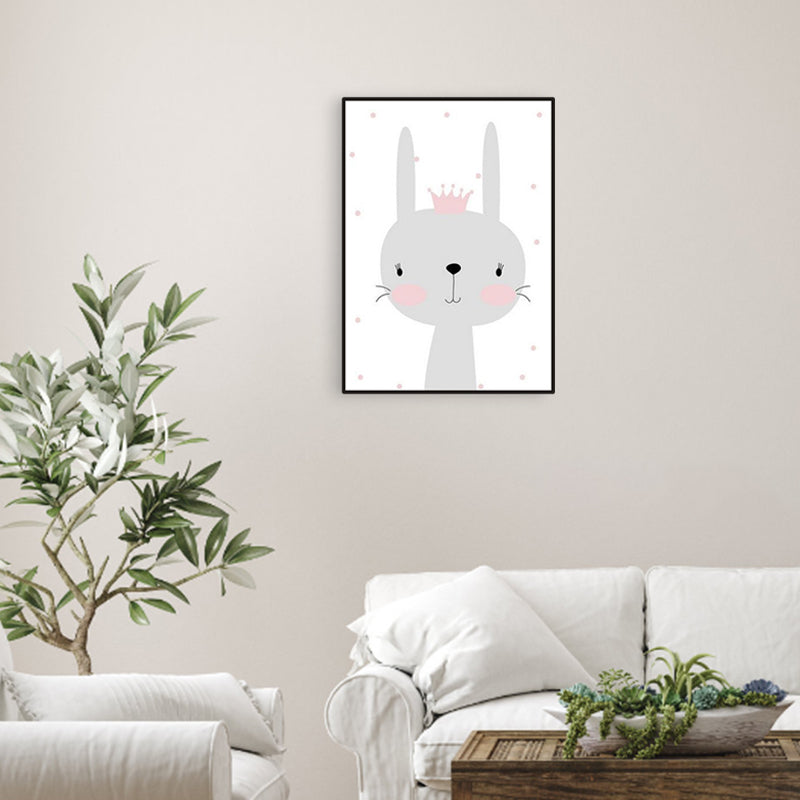 Gray Rabbit Canvas Wild Animal Children's Art Textured Wall Decor for Baby Bedroom
